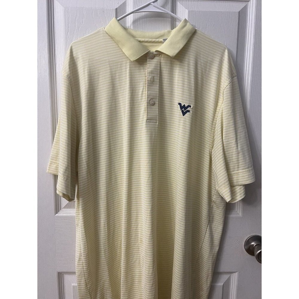 CB dry Tech West Virginia’s men’s polo‎ yellow and white striped 2XL.